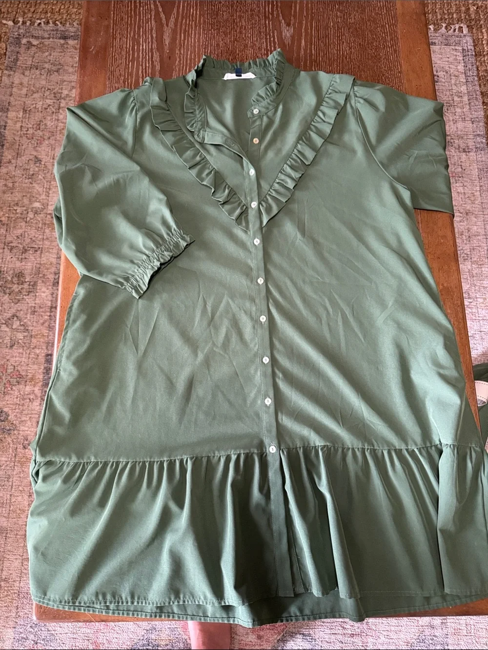 Women’s Olive Green Ruffle Button-Front Dress - Picture 1 of 3